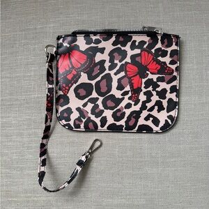 Pink Leopard & Red Butterfly Wristlet Clutch